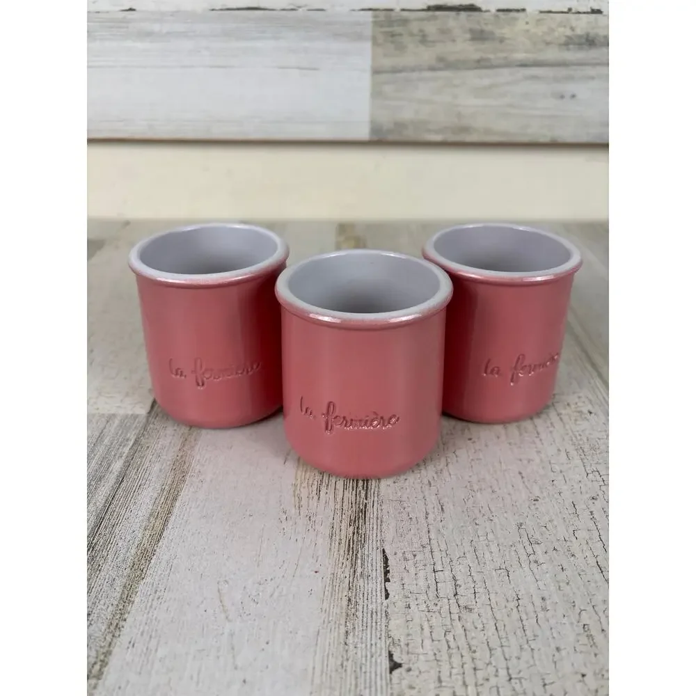 La Fermière Cermer Set of 3 Peach Terra Cotta Pottery Yogurt Pot Sustainable NEW